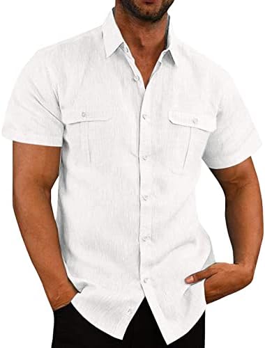 Beuu pamučne majice za muške, ljeto dugme s kratkim rukavima niz dvostruki džep majica opuštena fit labava plaža vrhovi