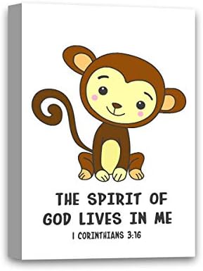 Duh Božji živi u meni Citati Monkey Canvas Biblija citata Art Bible Stihovi za djecu Dječji vrtić Zidne umjetničke naljepnice Dekor