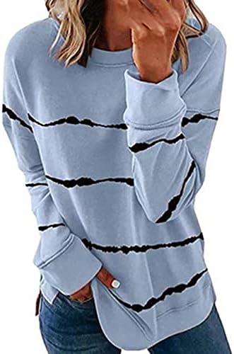 Ženska prugasta majica vrhovi labave posade Print TEE Pulover casual dugih rukava Basic Bluze za bluze za preveliki