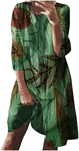 NOKMOPO haljine za žene 2023 party Casual udoban okrugli vrat/list Print Dugi rukav