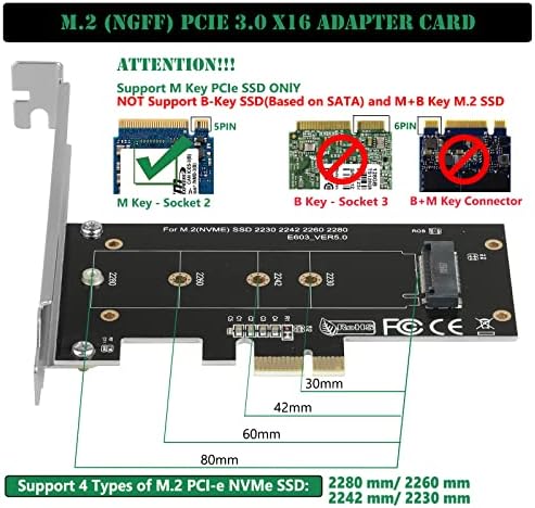 Joylifboard NVME PCIe adapter M.2 NVME to PCIe 1x adapter, M.2 X4 X8 X16 Konzistančna kartica za proširenje za M.2 SSD 2280/2260/2242/2230,