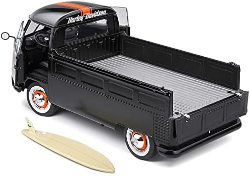 1950 T1 prilagođeni Kamionet mat crna sa narandžastim prugama sa dodatkom za dasku za surfanje 1/18 Diecast Model automobila Solido