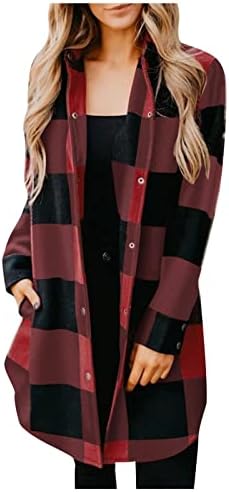 Pločene jakne za žene, dugi plus veličine S-3XL Flannel 2022 jeseni i zimski kaputi sa džepovima dugmadi prema dolje kaputima