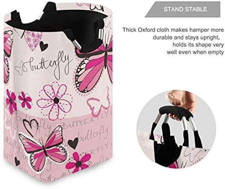 ALAZA velika korpa za veš Pink Butterfly torba za veš korpa sklopiva Oksfordska tkanina elegantna kanta za kućno odlaganje sa ručkama,