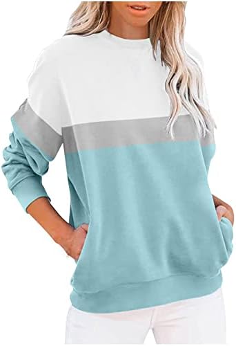 Ležerne dukseve tunika za žene modni vrhovi dugih rukava boja blok pulover džemperi Dame bluze s džepovima