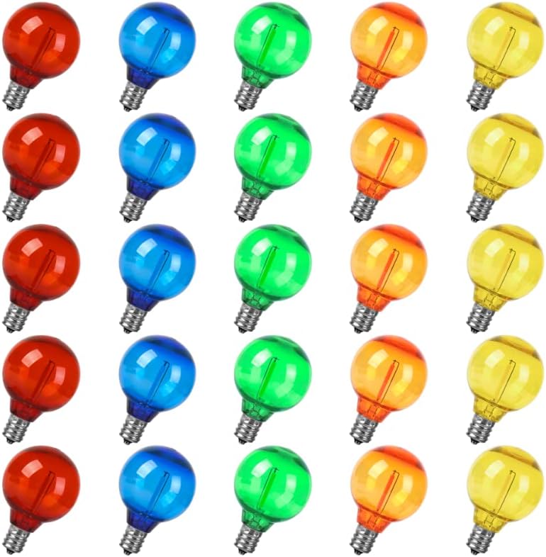 Multi Color G40 sijalice LED za vanjsko žičano svjetlo 1w zamjena 5W Globus Edison sijalica otporna na razbijanje Božićne plastike 120v E12 Vijčana baza crvena plava zelena žuta narandžasta sijalica u Patio pakiranju od 25