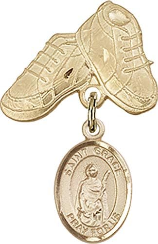 Jewels Obsession Baby Badge sa šarmom St. Grace I iglom za dječje čizme | Zlatna bebi značka sa šarmom St. Grace I iglom za dječje čizme-proizvedeno u SAD-u