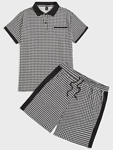 FIOXA Dvije komadne odjeće za muškarce Muškarci Houndstooth Print Contrast Venting Top & Track Hots
