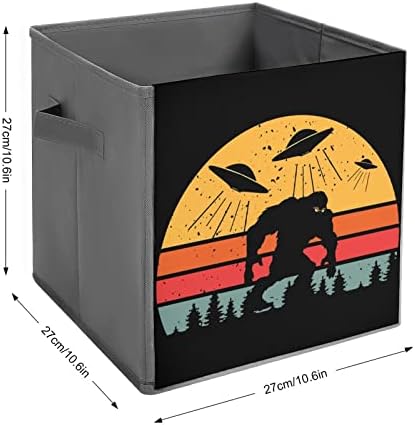 Bigfoot Retro Alien NLO sklopivi spremljeni kanti za odlaganje tiskani kocke košare kutije sa ručkama za igračke za odjeću, 11x11x11