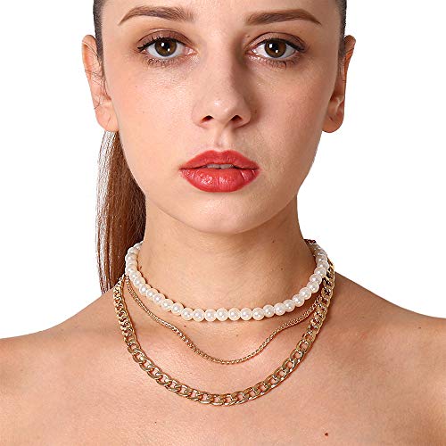 Aimimier Bridal Slojevišteni ogrlica Choker Chunky Cubanska veza lančana ogrlica Vintage Pearl ogrlica Prom Party Festival Izjava Nakit za žene i djevojke
