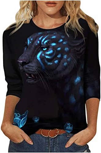 Dugi rukav T Žene 3D životinjski tigar grafički tinesu casual labavo lagane duksere Crewneck modni vrhovi