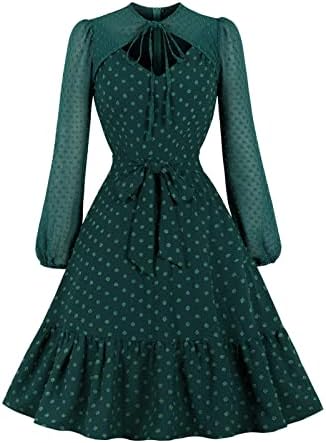 1950-ih Vintage Ženska haljina Polka tačka Bowknot Audrey Hepburn stil Dugi rukav čipkasti V izrez večernje haljine za ljuljanje