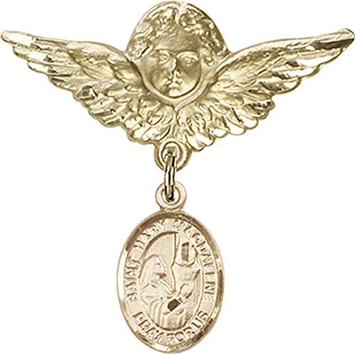 Jewels Obsession Baby Badge sa šarmom Svete Marije Magdalene i anđela sa krilima značka za značku / zlato ispunjena bebinom značkom sa šarmom Svete Marije Magdalene i anđela sa krilima značka za značku-proizvedeno u SAD