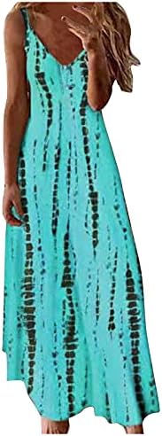ADHOWBEW Maxi haljina za žene Casual Loose Fit V izrez slip Dress Fashion Tye Dye Flowy Plus Size ljetna plaža duga haljina