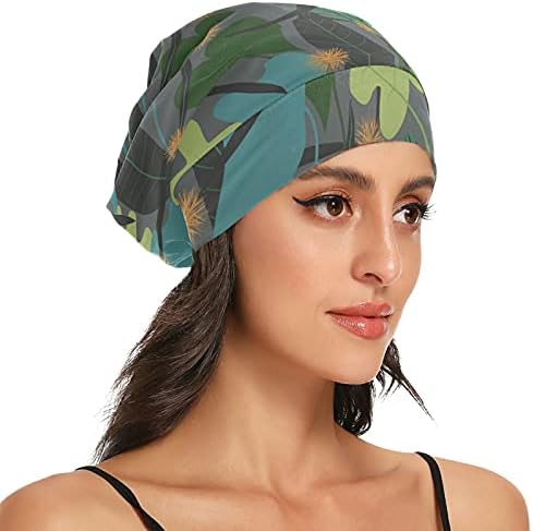 Kapa s lubanjem za spavanje Radni šešir Bonnet Beanies za žene Cvjetni listovi Cvijeće Zeleno siva spavanja Kapu za kosu Noćna kapa