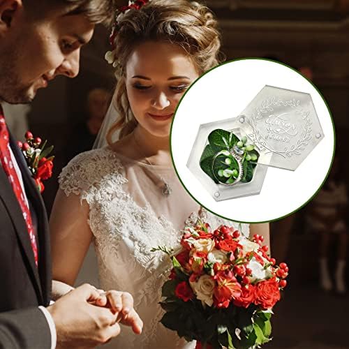 Jasna šesterokutna kutija za vjenčani prsten romantična ugravirana akrilna kutija za nosioca vjenčanog prstena Držač vjenčanog prstena