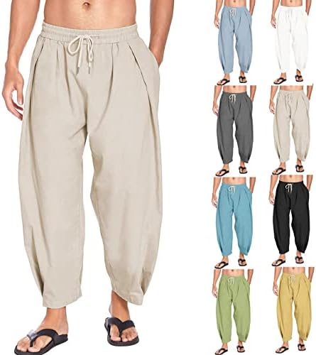 Usecee muns pamučne posteljine harem hlače nacrtavanje elastičnih struka hlače Ljetne hlače lagane plaže joga hlače sa džepovima