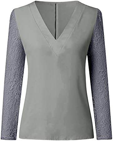 Ženske elegantne V-izrezne košulje obične šifonske čipke Šuplje duge rukave plus veličina Slim Fit Comfy radna bluza