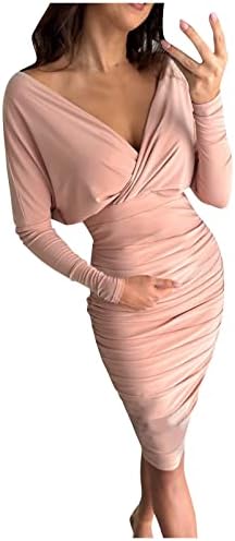NOKMOPO seksi haljine za žene za odmor od pune boje dugih rukava s dugim rukavima sa patentnim zatvaračem seksi haljina haljina