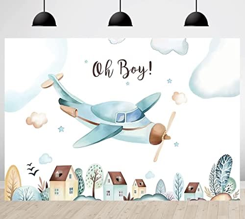 Airplane Baby Shower pozadina za dječake Oh Boy ukrasi za rođendanske zabave djeca novorođena fotografija pozadina Banner 5x3ft