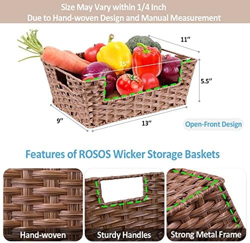 Rosos Wicker Basket za pohranu 4 pakovanje, velike pletene košare za skladištenje 15 , vodootporne plastične velike pletene košare