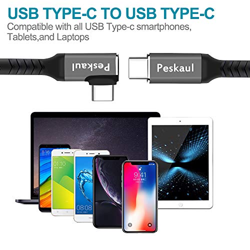 Peskaul Tip C do Tip C kabl 10ft 90 stepen 20v 5A 100w PD brzo punjenje USB C do USB C kabl 100w kompatibilan sa Samsung Galaxy Note