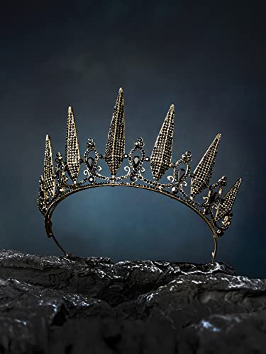 SWEETV Gothic Crown Pageant Tiara za žene, tijare Crne kraljice i krune, pribor za zabavu vještica za vjenčanje noć vještica