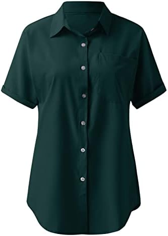 Modne majice Žene plus veličina gumba dolje bluza s kratkim rukavima džepni gumb Tee casual Popularni vrhovi base žene zelene boje