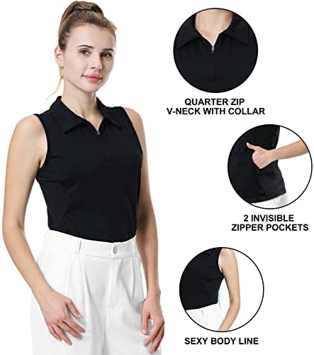 Anivivo Ženska golf majica bez rukava Polo teniske košulje sa džepovima, lagani zip up trenfer