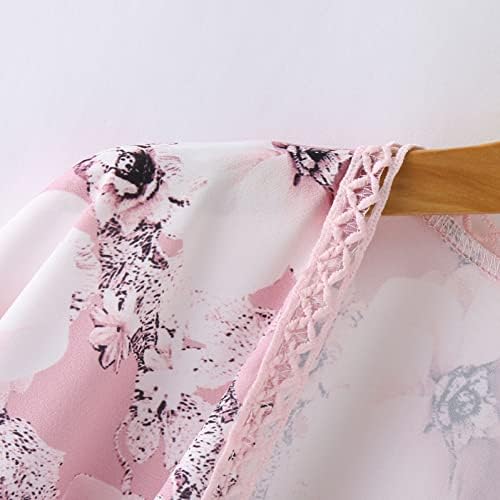 Ženski cvjetni print puff rukav kimono kardigan labav pokrov povremenog bluza vrhova slatka grafička čara
