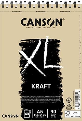 CANSON XL KRAFT 90GSM A5 papir, položena, spiralna jastučica kratka strana, 40 listova, idealna za profesionalne umjetnike i ilustratore