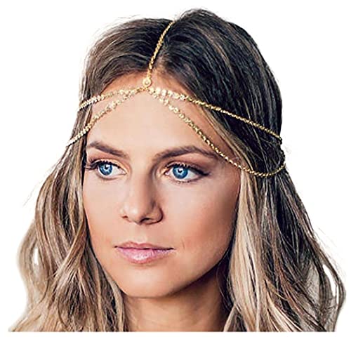 Yean Gold Head Chain Bohemian Hair Jewelry Headpiece Band Festival Hair Headband Accessories for Women and Girls