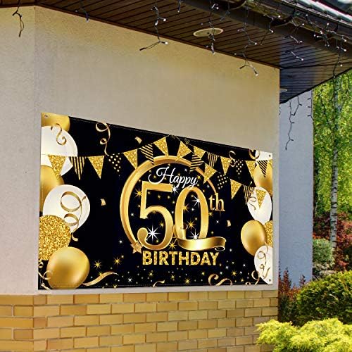 Dekoracija rođendanske zabave izuzetno velika tkanina crno zlato znak Poster za Anniversary Photo Booth Backdrop pozadinski Baner,