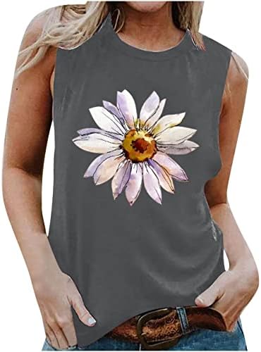 Ženske košulje za žene, ljetna bluza bez rukava Casual cvjetno cvijeće painting Print Tunic majice za tinejdžerke